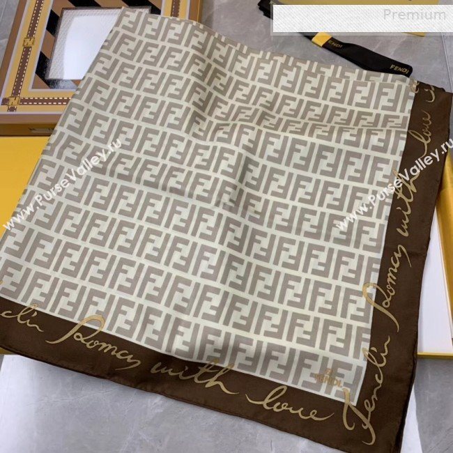 Fendi Roma with Love Silk FF Square Scarf 90x90cm Coffee 2019 (WNS-0010619)