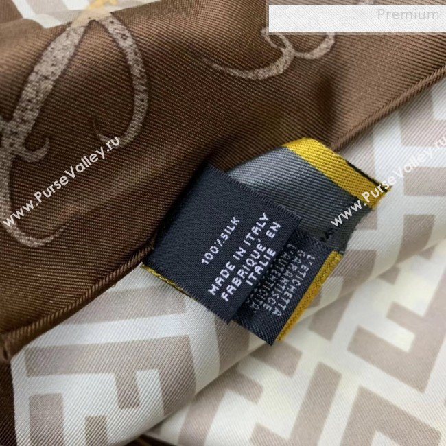 Fendi Roma with Love Silk FF Square Scarf 90x90cm Coffee 2019 (WNS-0010619)