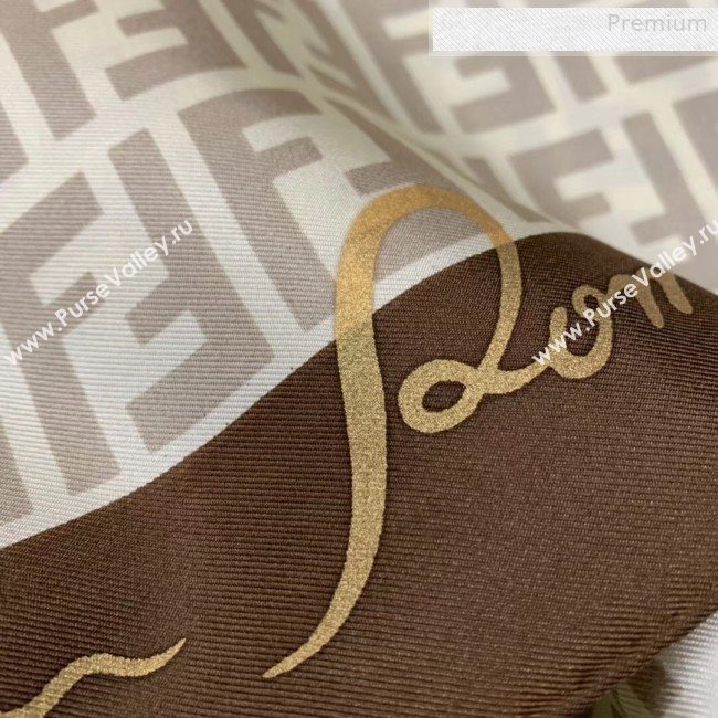 Fendi Roma with Love Silk FF Square Scarf 90x90cm Coffee 2019 (WNS-0010619)