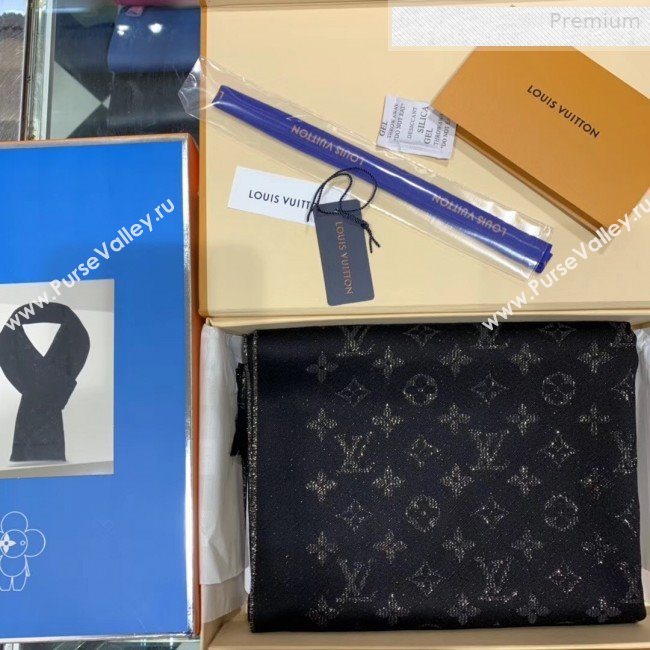 Louis Vuitton LV Timeless Monogram Cashmere Scarf 47x200cm Black 2019 (WNS-0010615)