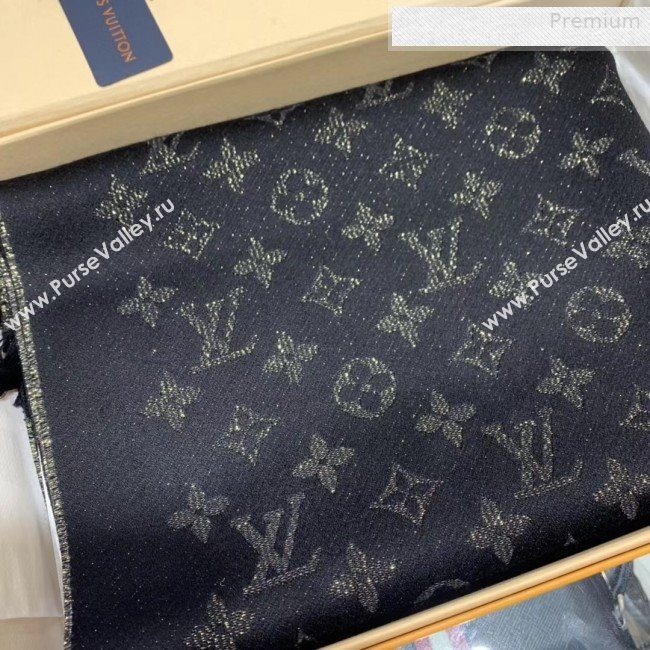 Louis Vuitton LV Timeless Monogram Cashmere Scarf 47x200cm Black 2019 (WNS-0010615)