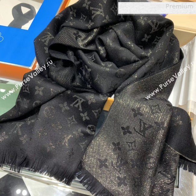 Louis Vuitton LV Timeless Monogram Cashmere Scarf 47x200cm Black 2019 (WNS-0010615)