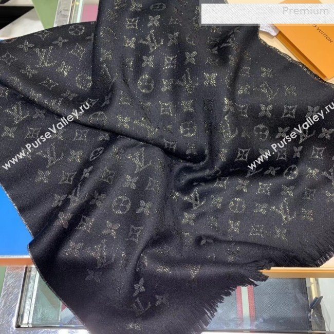 Louis Vuitton LV Timeless Monogram Cashmere Scarf 47x200cm Black 2019 (WNS-0010615)