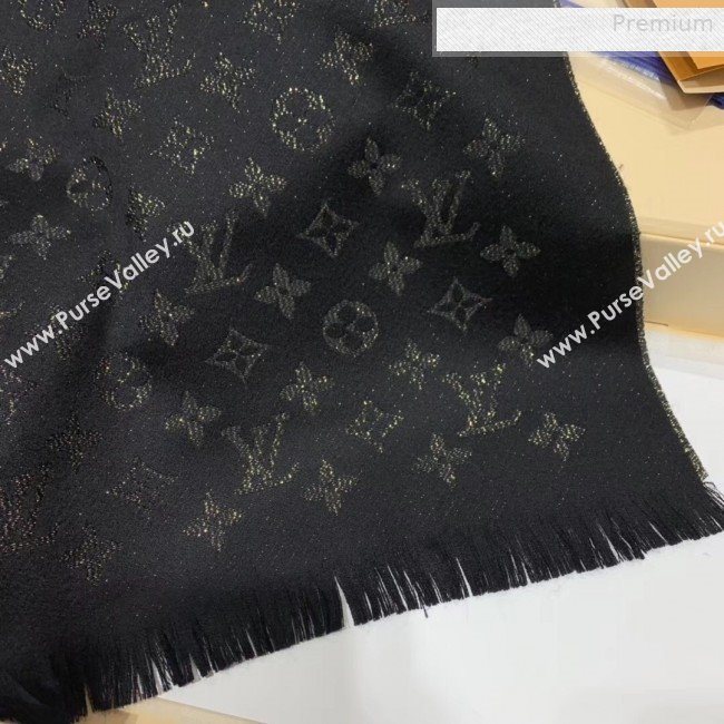 Louis Vuitton LV Timeless Monogram Cashmere Scarf 47x200cm Black 2019 (WNS-0010615)