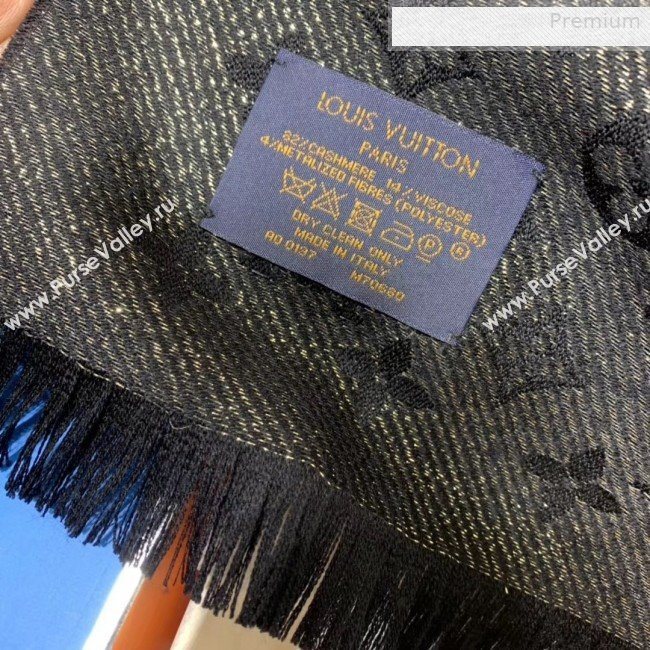 Louis Vuitton LV Timeless Monogram Cashmere Scarf 47x200cm Black 2019 (WNS-0010615)