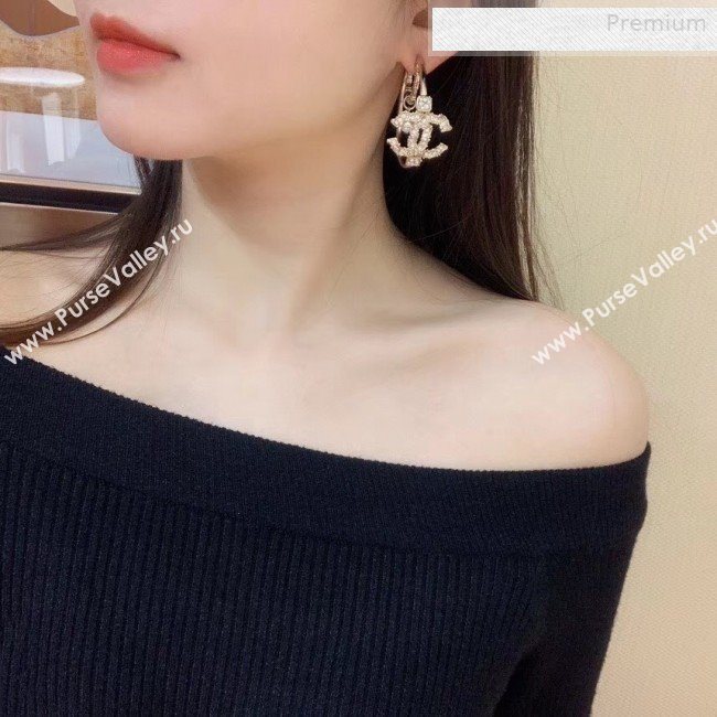 Chanel Crystal CC Pearl Hoop Earring 2019 (YF-0010623)
