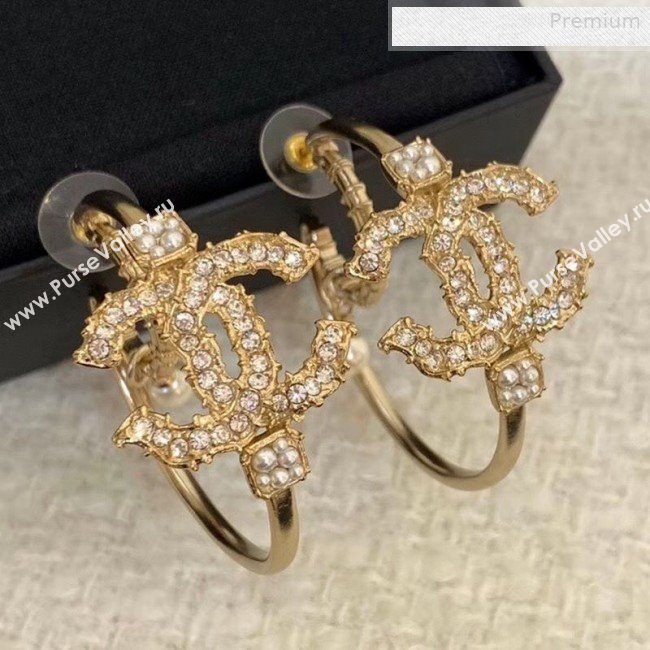 Chanel Crystal CC Pearl Hoop Earring 2019 (YF-0010623)