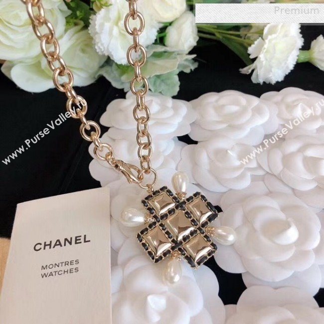 Chanel Chain Leather Square Pendant Necklace AB3044 2019 (YF-0010625)