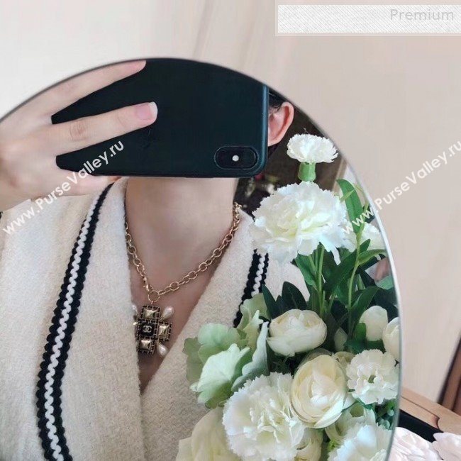 Chanel Chain Leather Square Pendant Necklace AB3044 2019 (YF-0010625)