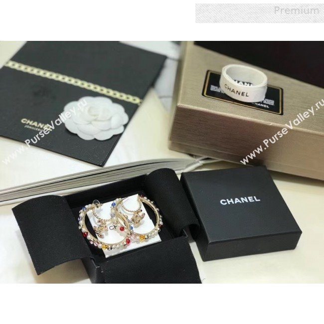Chanel Colored Pearl Hoop Earrings AB3195 2019 (YF-0010627)