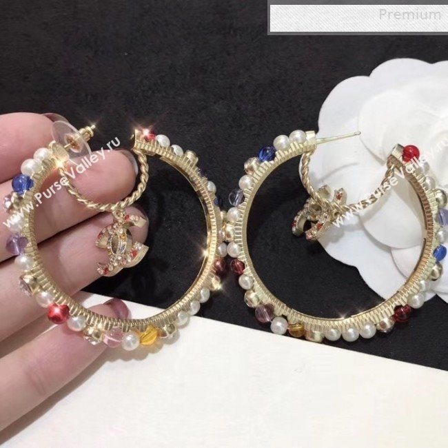 Chanel Colored Pearl Hoop Earrings AB3195 2019 (YF-0010627)