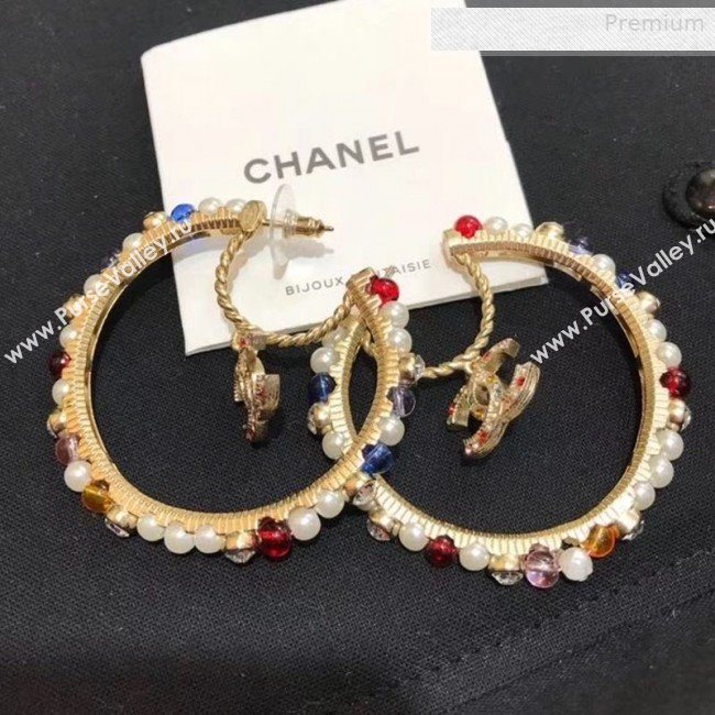 Chanel Colored Pearl Hoop Earrings AB3195 2019 (YF-0010627)