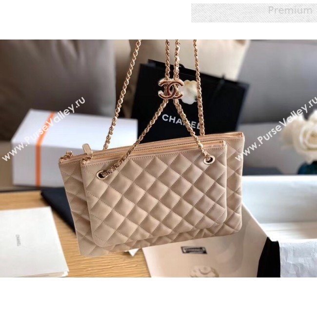 Chanel Quilted Shiny Lambskin Double Clutch with Chain AP1073 Nude 2019 (XING-0010701)