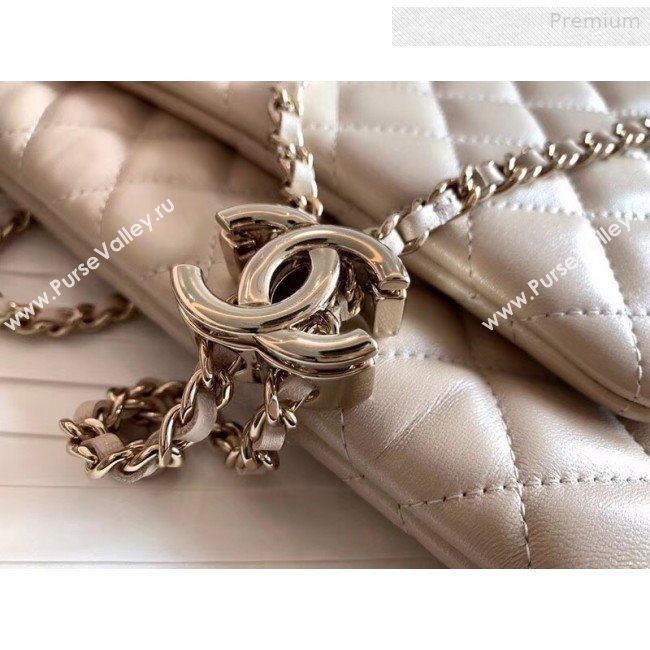 Chanel Quilted Shiny Lambskin Double Clutch with Chain AP1073 Nude 2019 (XING-0010701)