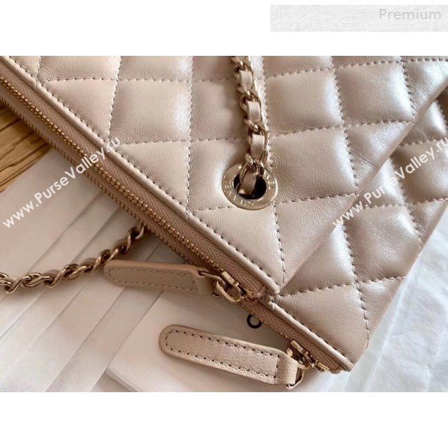 Chanel Quilted Shiny Lambskin Double Clutch with Chain AP1073 Nude 2019 (XING-0010701)