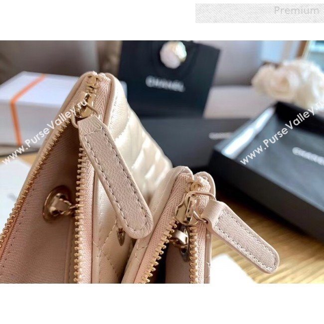 Chanel Quilted Shiny Lambskin Double Clutch with Chain AP1073 Nude 2019 (XING-0010701)