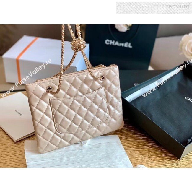 Chanel Quilted Shiny Lambskin Double Clutch with Chain AP1073 Nude 2019 (XING-0010701)