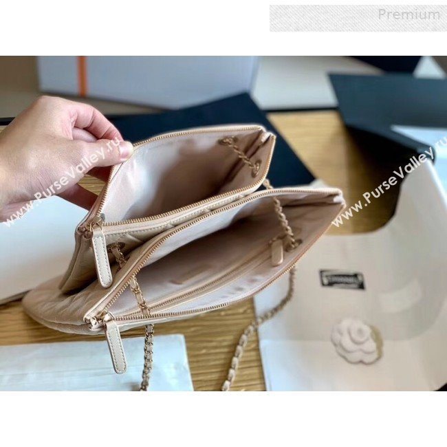 Chanel Quilted Shiny Lambskin Double Clutch with Chain AP1073 Nude 2019 (XING-0010701)