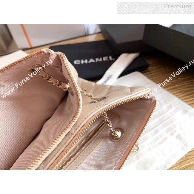 Chanel Quilted Shiny Lambskin Double Clutch with Chain AP1073 Nude 2019 (XING-0010701)