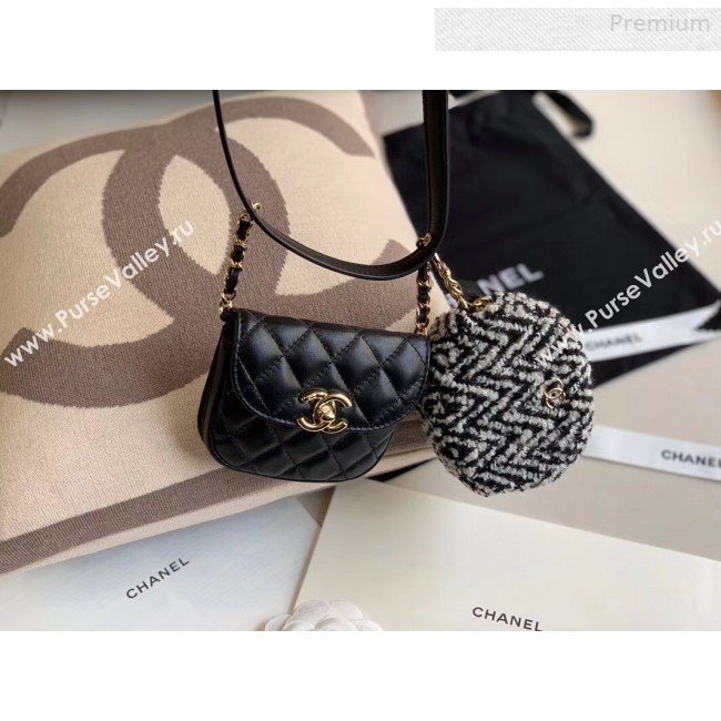 Chanel Quilted Lambskin Waist/Belt and Coin Purse AP0743 Black/White 2020 (XING-0010704)
