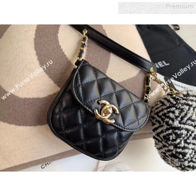 Chanel Quilted Lambskin Waist/Belt and Coin Purse AP0743 Black/White 2020 (XING-0010704)