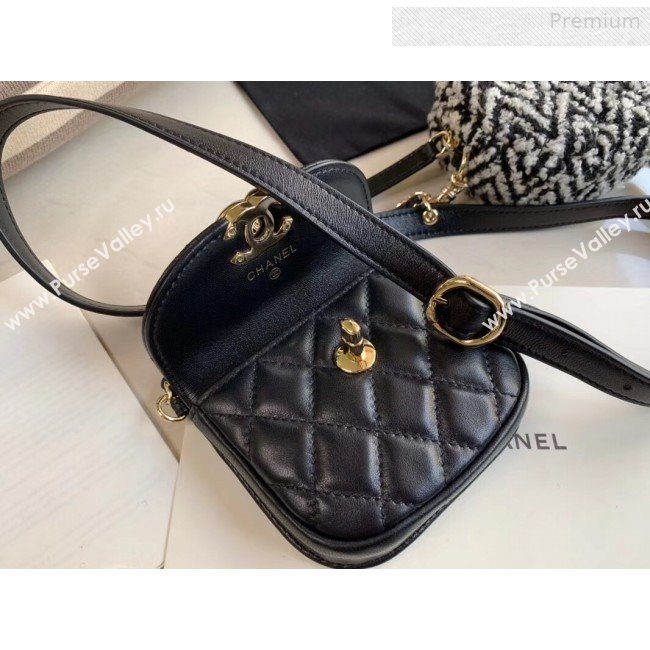 Chanel Quilted Lambskin Waist/Belt and Coin Purse AP0743 Black/White 2020 (XING-0010704)