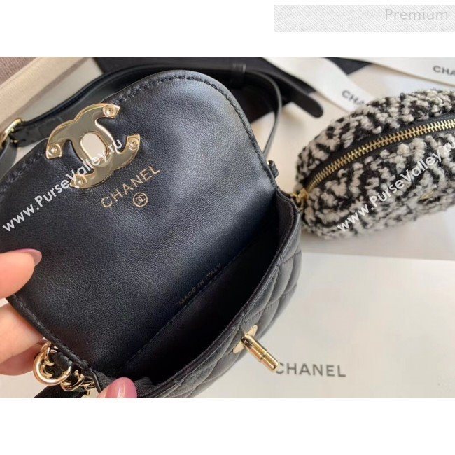 Chanel Quilted Lambskin Waist/Belt and Coin Purse AP0743 Black/White 2020 (XING-0010704)
