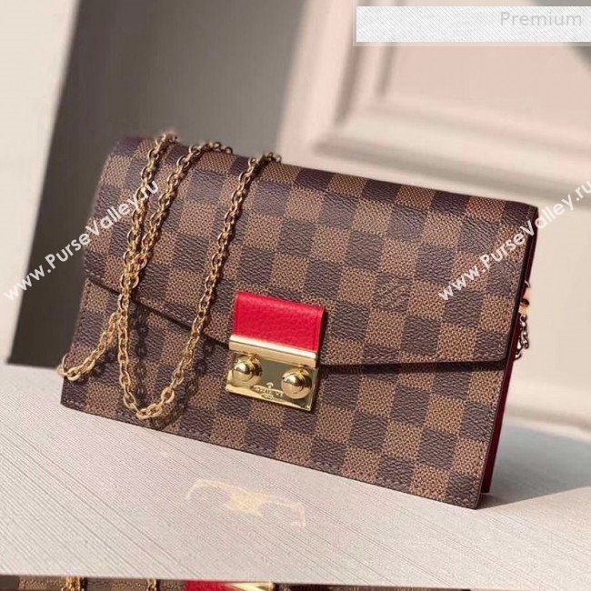 Louis Vuitton Croisette Damier Ebene Canvas Chain Wallet N60288 Red 2019 (KI-0010706)