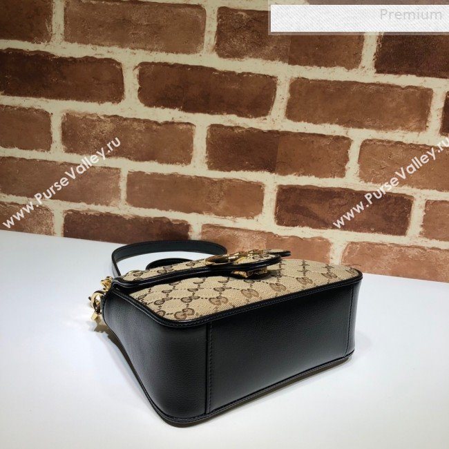 Gucci GG Diagonal Marmont Mini Top Handle Bag 583571 Beige/Black 2020 (DLH-0010234)