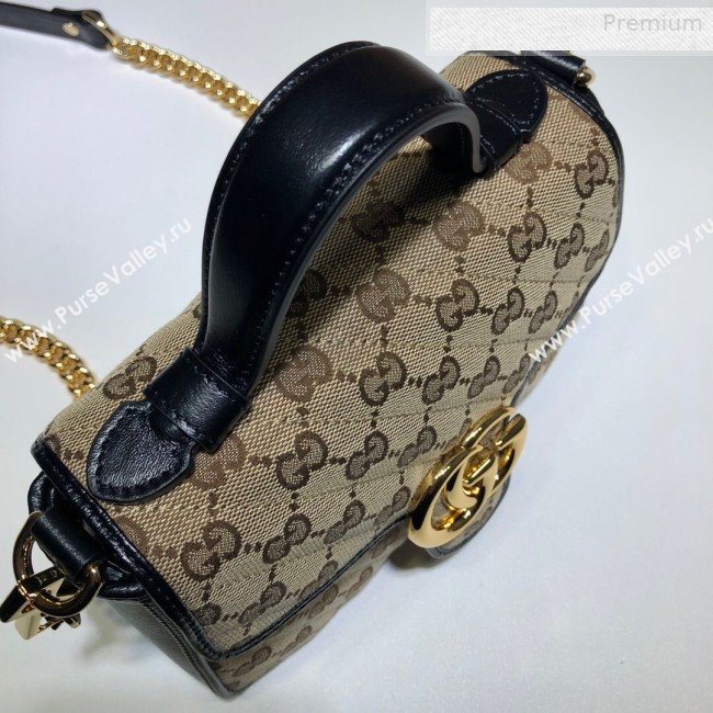Gucci GG Diagonal Marmont Mini Top Handle Bag 583571 Beige/Black 2020 (DLH-0010234)