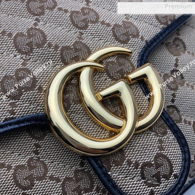 Gucci GG Diagonal Marmont Mini Top Handle Bag 583571 Beige/Black 2020 (DLH-0010234)