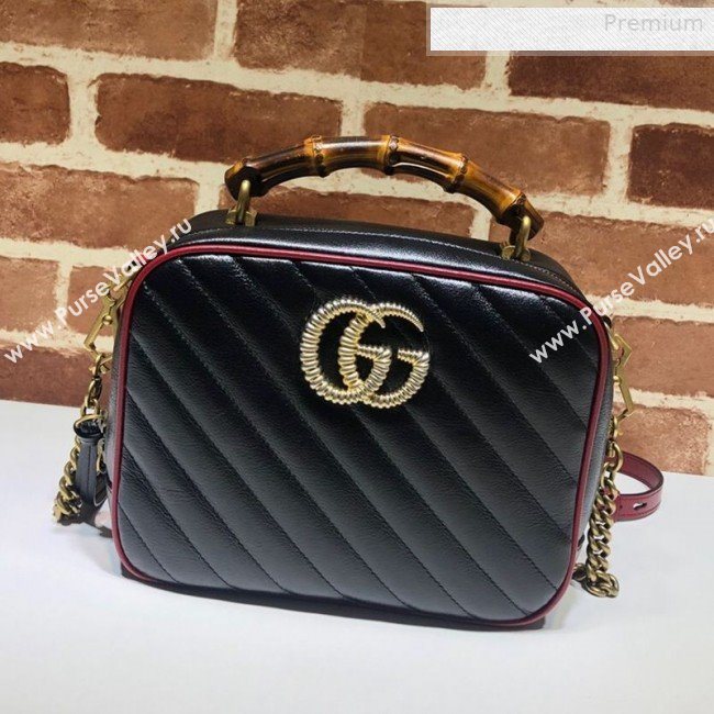 Gucci GG Diagonal Marmont Small Shoulder Bag with Bamboo Top Handle 602270 Black 2019 (DLH-0010235)