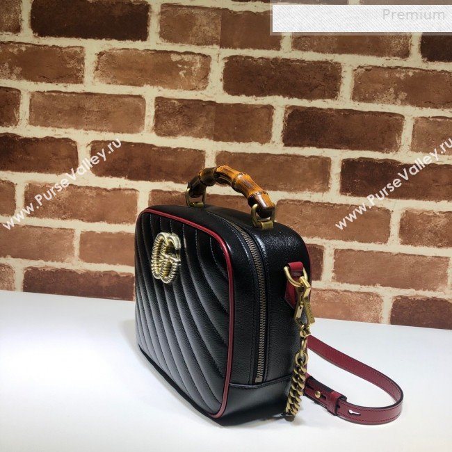 Gucci GG Diagonal Marmont Small Shoulder Bag with Bamboo Top Handle 602270 Black 2019 (DLH-0010235)