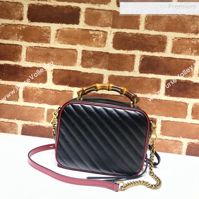 Gucci GG Diagonal Marmont Small Shoulder Bag with Bamboo Top Handle 602270 Black 2019 (DLH-0010235)