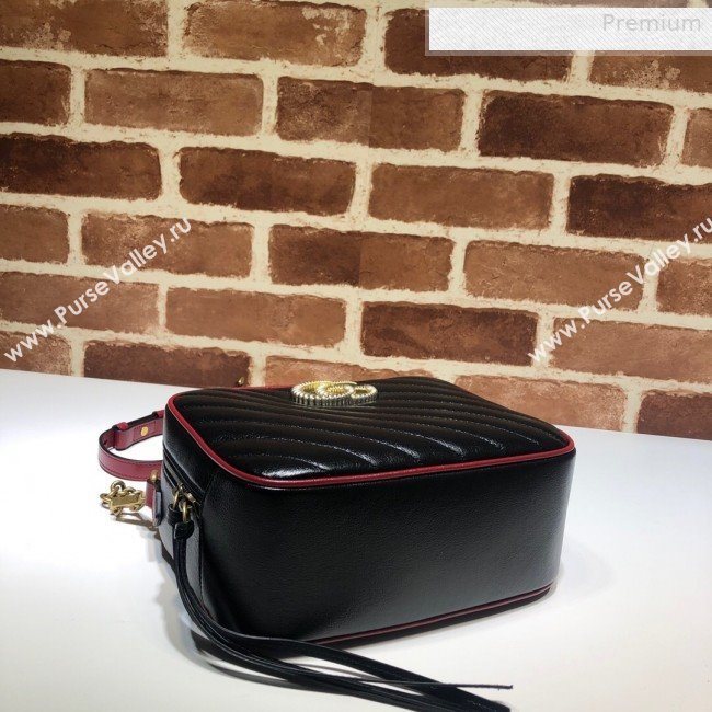 Gucci GG Diagonal Marmont Small Shoulder Bag with Bamboo Top Handle 602270 Black 2019 (DLH-0010235)