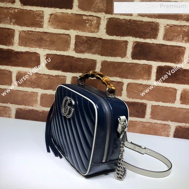 Gucci GG Diagonal Marmont Small Shoulder Bag with Bamboo Top Handle 602270 Blue 2019 (DLH-0010236)