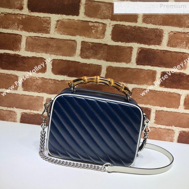 Gucci GG Diagonal Marmont Small Shoulder Bag with Bamboo Top Handle 602270 Blue 2019 (DLH-0010236)