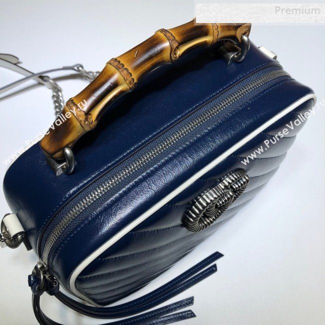 Gucci GG Diagonal Marmont Small Shoulder Bag with Bamboo Top Handle 602270 Blue 2019 (DLH-0010236)