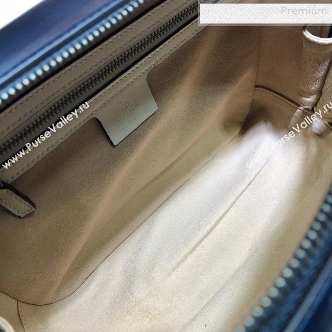 Gucci GG Diagonal Marmont Small Shoulder Bag with Bamboo Top Handle 602270 Blue 2019 (DLH-0010236)