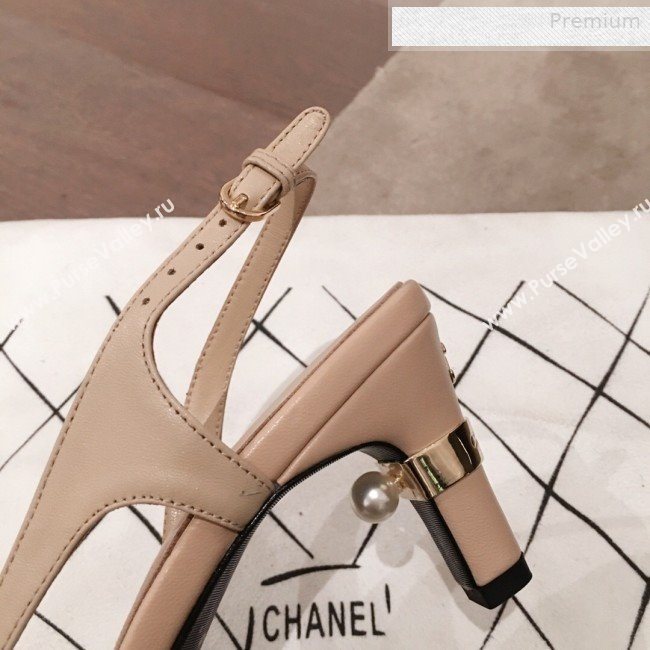 Chanel Lambskin Pearl Heel Slingbacks Pumps G34597 Beige 2020 (KL-0010308)