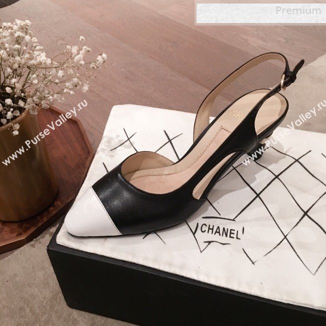 Chanel Lambskin Pearl Heel Slingbacks Pumps G34597 Black 2020 (KL-0010307)