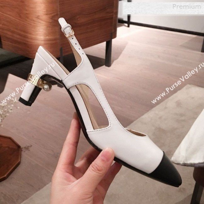 Chanel Lambskin Pearl Heel Slingbacks Pumps G34597 White 2020 (KL-0010306)