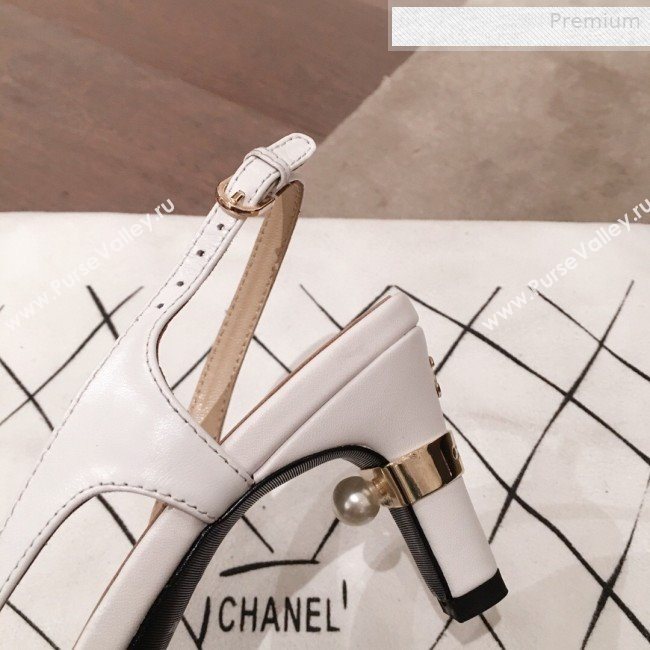 Chanel Lambskin Pearl Heel Slingbacks Pumps G34597 White 2020 (KL-0010306)