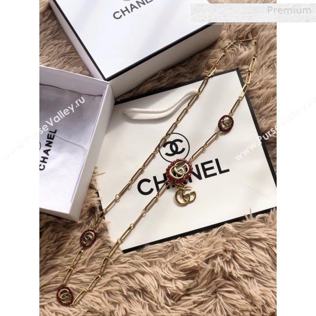 Gucci Crystal GG Chain Belt Red/Gold 2019 (CINDY-0010317)