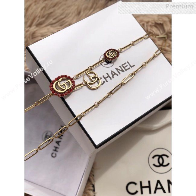 Gucci Crystal GG Chain Belt Red/Gold 2019 (CINDY-0010317)