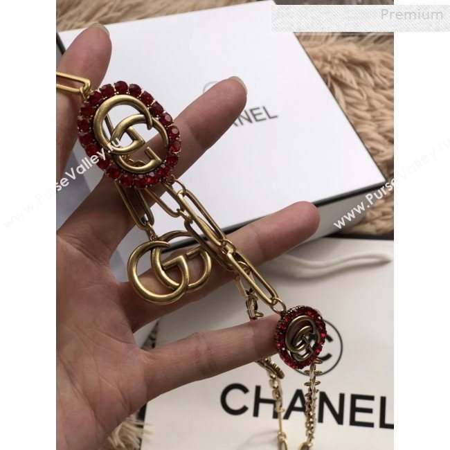 Gucci Crystal GG Chain Belt Red/Gold 2019 (CINDY-0010317)