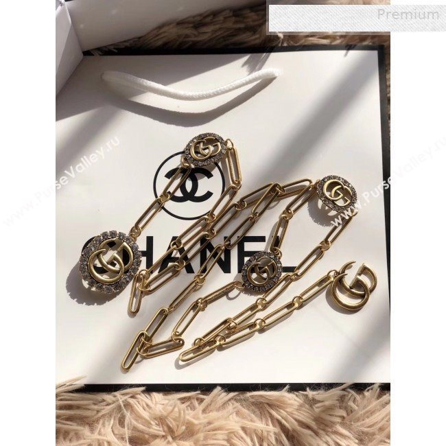 Gucci Crystal GG Chain Belt White/Gold 2019 (CINDY-0010318)