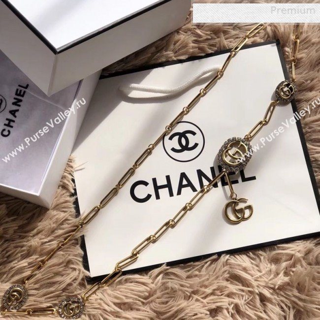 Gucci Crystal GG Chain Belt White/Gold 2019 (CINDY-0010318)