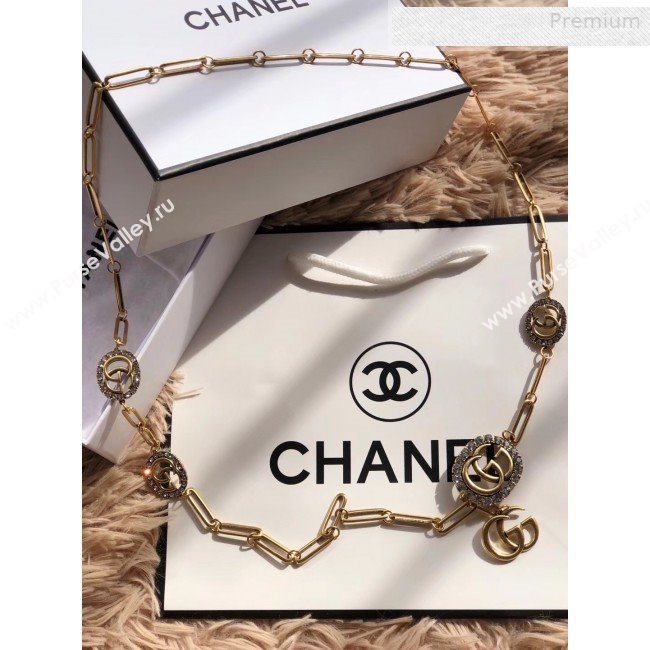 Gucci Crystal GG Chain Belt White/Gold 2019 (CINDY-0010318)