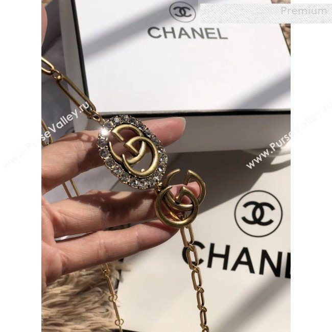 Gucci Crystal GG Chain Belt White/Gold 2019 (CINDY-0010318)